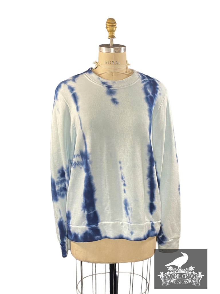 Unisex Crew Neck Tie-Dyed Pull-Over Sweatshirt Glacier Blue